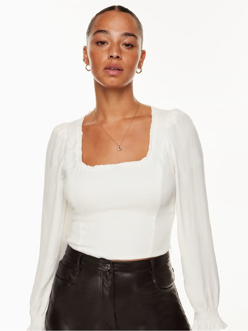 Aritzia Wilfred Breathless Blouse White Square Neck Puff Sleeve Top XS